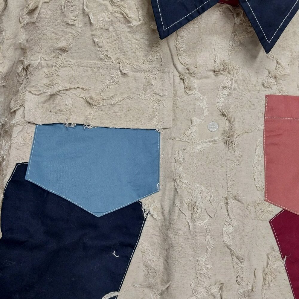 3671 Size MedPOL Natural Multi Color Pocket Detail Ruched Sleeve Textured Jacket - Picture 7 of 9